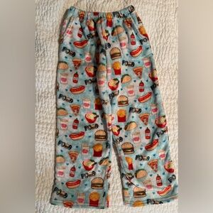 Iscream Plush Pants Girls small 6/8 Junk food ramen burger pizza fries Pajamas